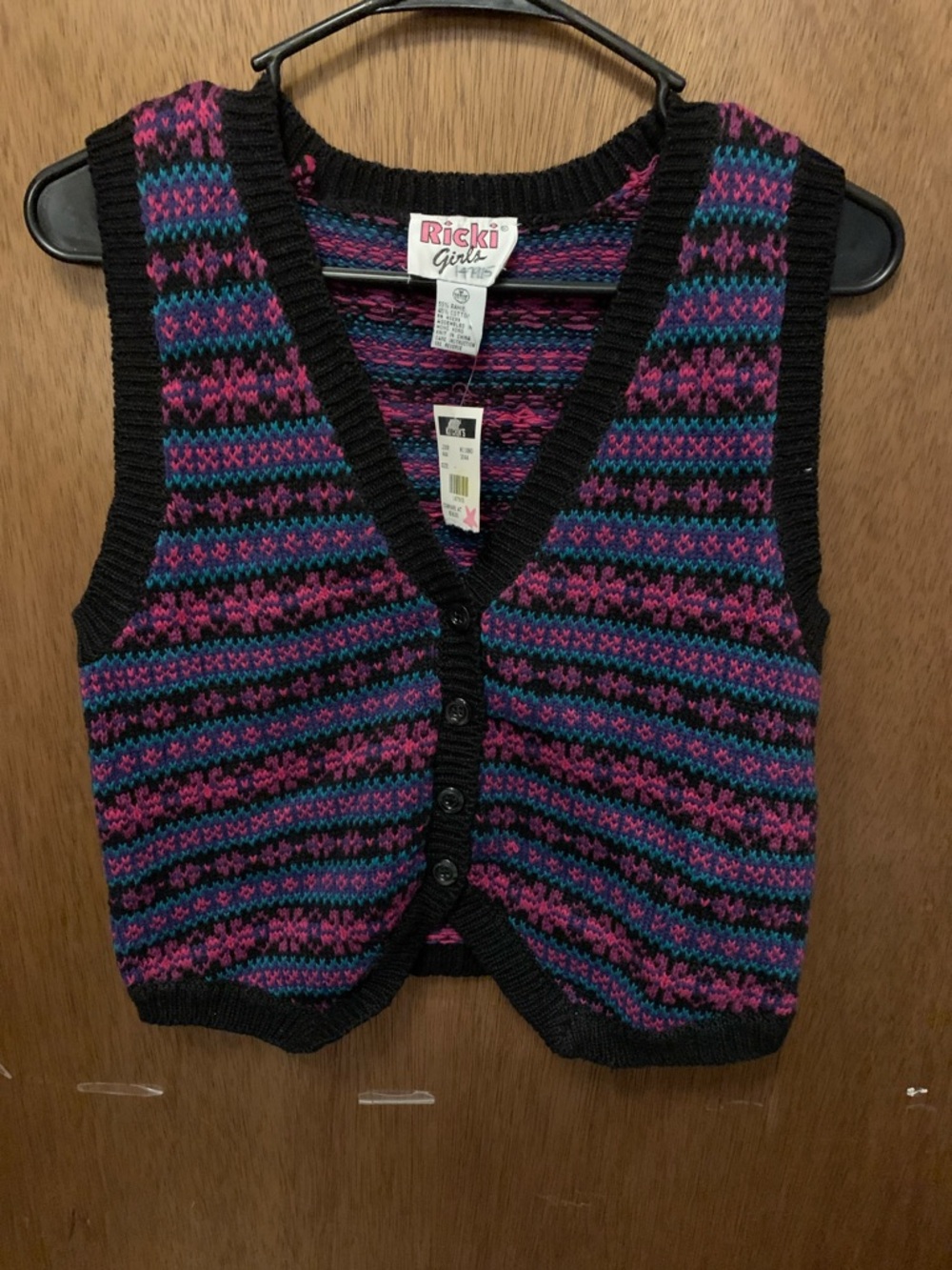 Ricki's Black, Pink & Teal Patterned V-Neck Sweater Vest